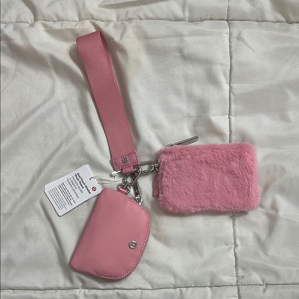 DISCONTINUED lululemon athletica pink plush dual pouch wristlet
